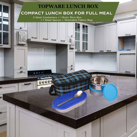 TOPWARE OFFICE DOUBLE DECKER STEEL OVAL TRAY LUNCHBOX(1800 ML)