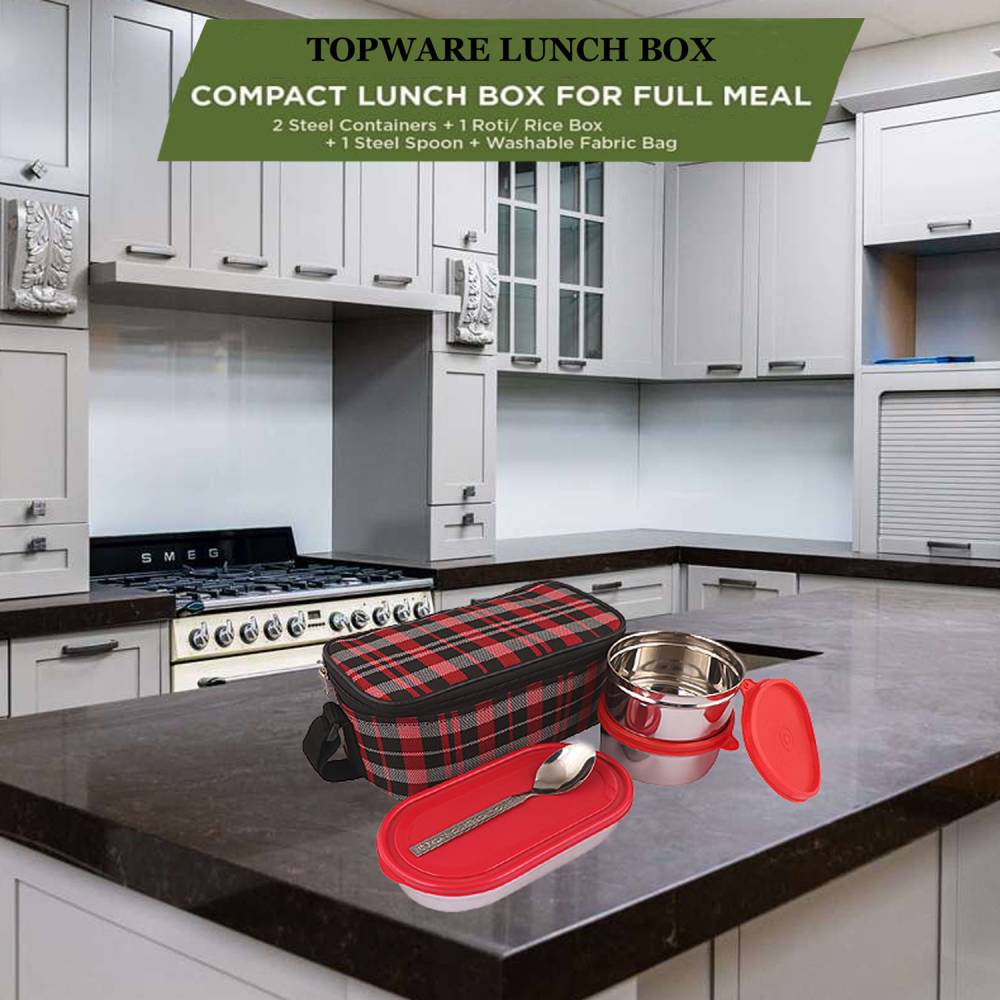 TOPWARE OFFICE DOUBLE DECKER STEEL OVAL TRAY LUNCHBOX(1800 ML)